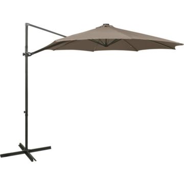 vidaXL Zweefparasol met paal en LED-verlichting 300 cm taupe