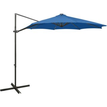 vidaXL Zweefparasol met paal en LED-verlichting 300 cm azuurblauw