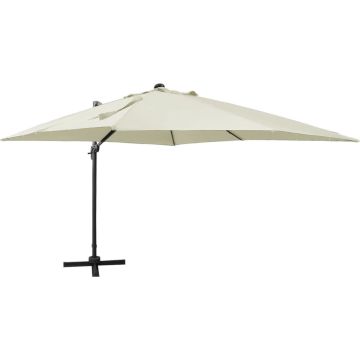 vidaXL Zweefparasol met paal en LED-verlichting 300 cm zandkleurig