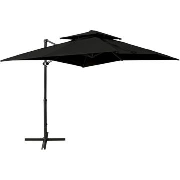 vidaXL Zweefparasol met dubbel dak 250x250 cm zwart