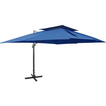 vidaXL Zweefparasol met dubbel dak 400x300 cm azuurblauw