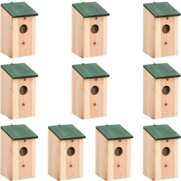 vidaXL Vogelhuisjes 10 st 12x12x22 cm massief vurenhout