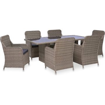 vidaXL 7-delige Tuinset poly rattan bruin