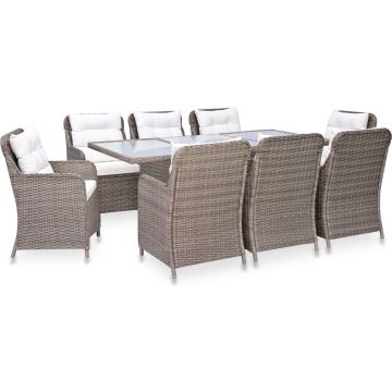 vidaXL 9-delige Tuinset poly rattan bruin