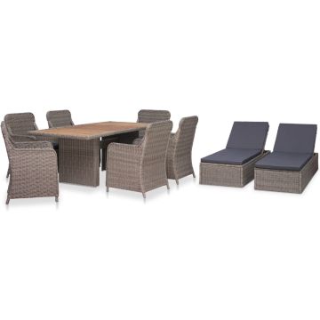 vidaXL 9-delige Tuinset poly rattan bruin