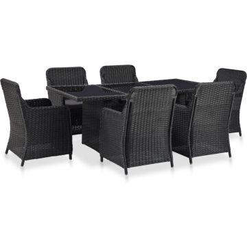 vidaXL 7-delige Tuinset poly rattan zwart