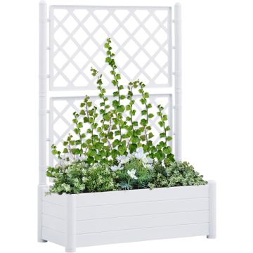 vidaXL Plantenbak met latwerk 100x43x142 cm PP wit