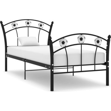 vidaXL Bedframe met voetbaldesign metaal zwart 90x200 cm