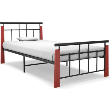 vidaXL Bedframe metaal en massief eikenhout 90x200 cm