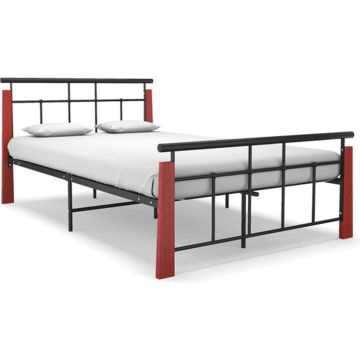 vidaXL Bedframe metaal en massief eikenhout 120x200 cm