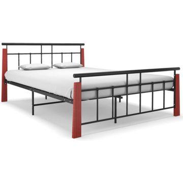 vidaXL Bedframe metaal en massief eikenhout 140x200 cm