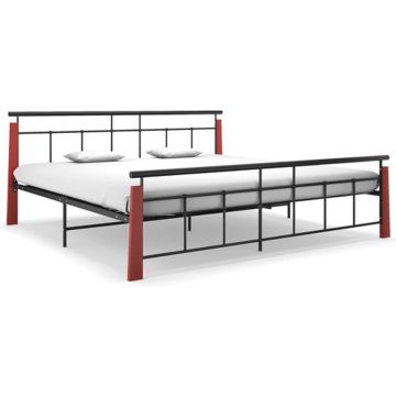 vidaXL Bedframe metaal en massief eikenhout 200x200 cm