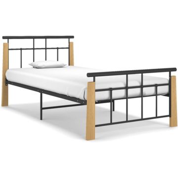 vidaXL Bedframe metaal en massief eikenhout 100x200 cm