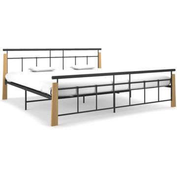 vidaXL Bedframe metaal en massief eikenhout 200x200 cm