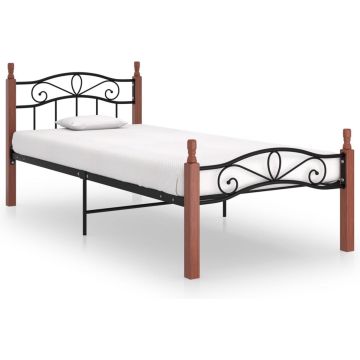 vidaXL Bedframe metaal en massief eikenhout zwart 90x200 cm