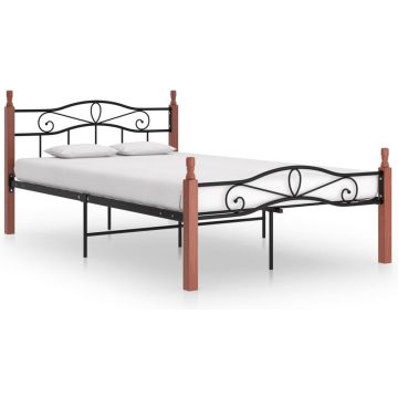 vidaXL Bedframe metaal en massief eikenhout zwart 120x200 cm