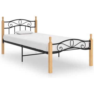 vidaXL Bedframe metaal en massief eikenhout zwart 100x200 cm