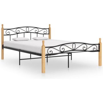 vidaXL Bedframe metaal en massief eikenhout zwart 140x200 cm