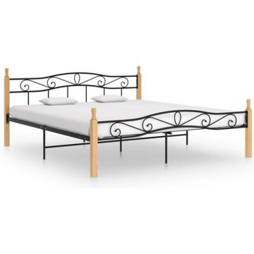 vidaXL Bedframe metaal en massief eikenhout zwart 180x200 cm