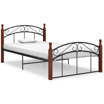 vidaXL Bedframe metaal en massief eikenhout zwart 120x200 cm