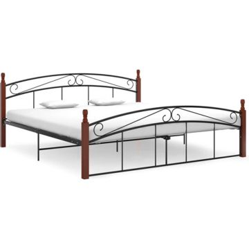 vidaXL Bedframe metaal en massief eikenhout zwart 180x200 cm