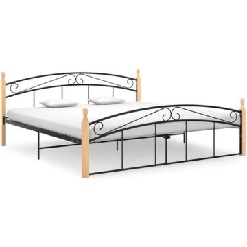 vidaXL Bedframe metaal en massief eikenhout zwart 180x200 cm