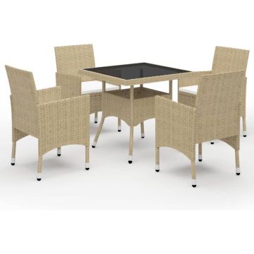 vidaXL 5-delige Tuinset poly rattan en glas beige