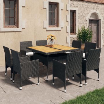 vidaXL 9-delige Tuinset poly rattan en acaciahout zwart