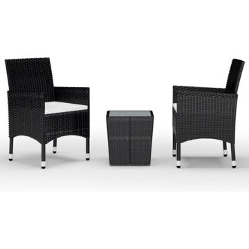 vidaXL 3-delige Bistroset poly rattan en gehard glas zwart