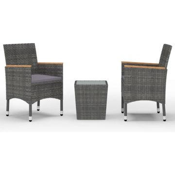 vidaXL 3-delige Bistroset poly rattan en gehard glas grijs