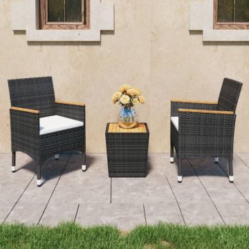 vidaXL 3-delige Bistroset poly rattan en acaciahout zwart