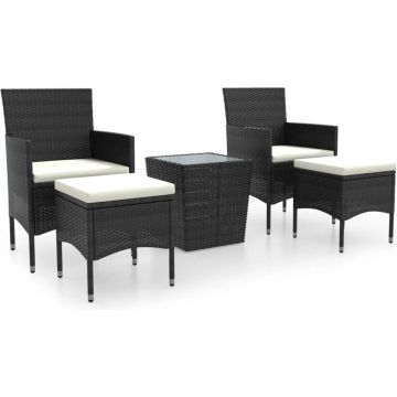 vidaXL 5-delige Bistroset poly rattan en gehard glas zwart