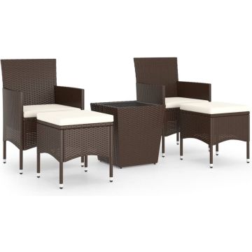 vidaXL 5-delige Bistroset poly rattan en gehard glas bruin