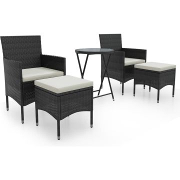 vidaXL 5-delige Bistroset poly rattan en gehard glas zwart