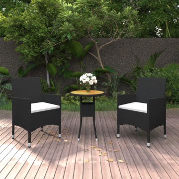 vidaXL 3-delige Tuinset poly rattan zwart