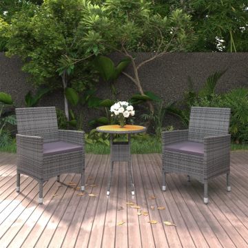 vidaXL 3-delige Tuinset poly rattan grijs