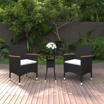 vidaXL 3-delige Tuinset poly rattan zwart