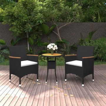 vidaXL 3-delige Tuinset poly rattan zwart