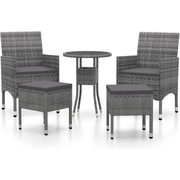 vidaXL 5-delige Loungeset poly rattan grijs