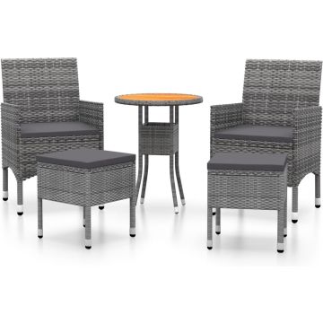 vidaXL 5-delige Loungeset poly rattan grijs