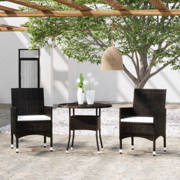 vidaXL 3-delige Tuinset poly rattan zwart