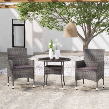 vidaXL 3-delige Tuinset poly rattan grijs