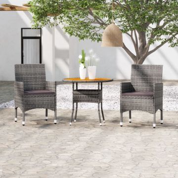 vidaXL 3-delige Tuinset poly rattan grijs