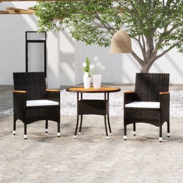 vidaXL 3-delige Tuinset poly rattan zwart