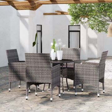 vidaXL 5-delige Tuinset poly rattan grijs