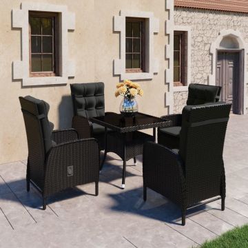 vidaXL 5-delige Tuinset poly rattan en glas zwart