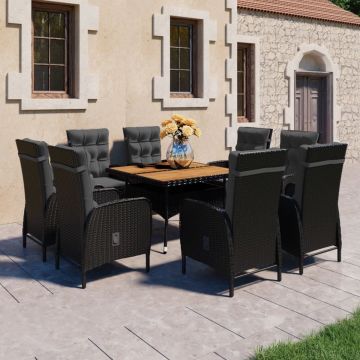 vidaXL 9-delige Tuinset poly rattan en acaciahout zwart