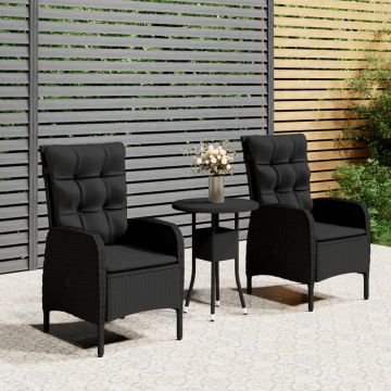 vidaXL 3-delige Bistroset poly rattan zwart