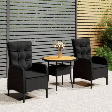 vidaXL 3-delige Bistroset poly rattan zwart