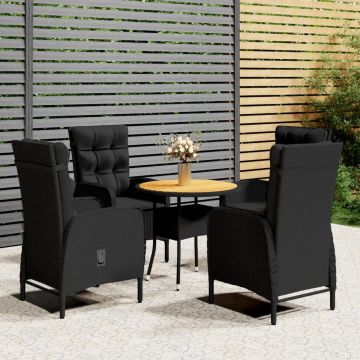 vidaXL 5-delige Tuinset poly rattan zwart